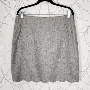Talbots Gray Herringbone 48% Wool Blend Scalloped Pencil Skirt
